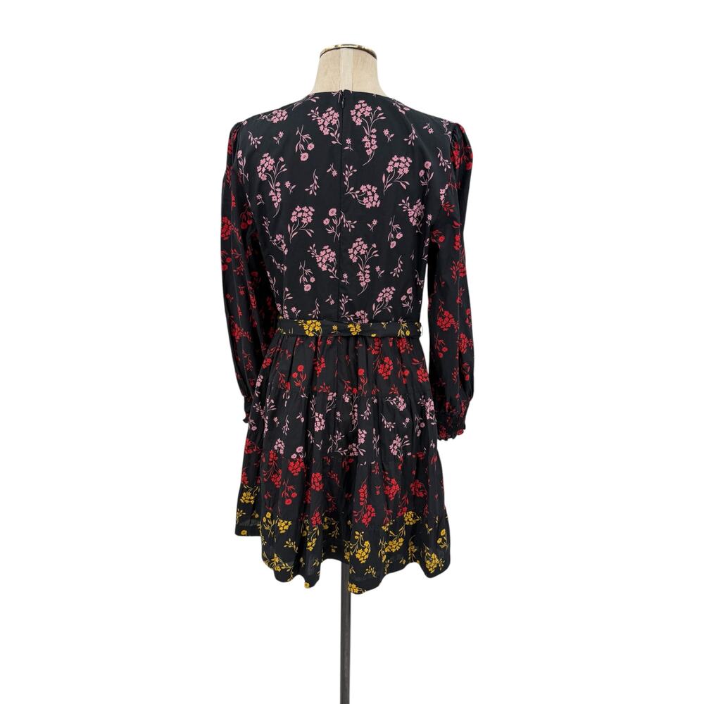 Boden Lyla Tiered Dress Black Falling Sprig Floral Belted Cotton Size 10R - Picture 5 of 8
